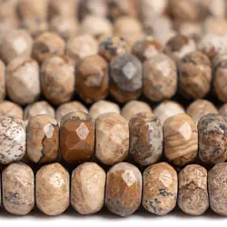 Brown Picture Jasper Beads AAA Genuine Natural Gemstone Faceted Rondelle Size Options 6/8/10mm for Jewelry Making