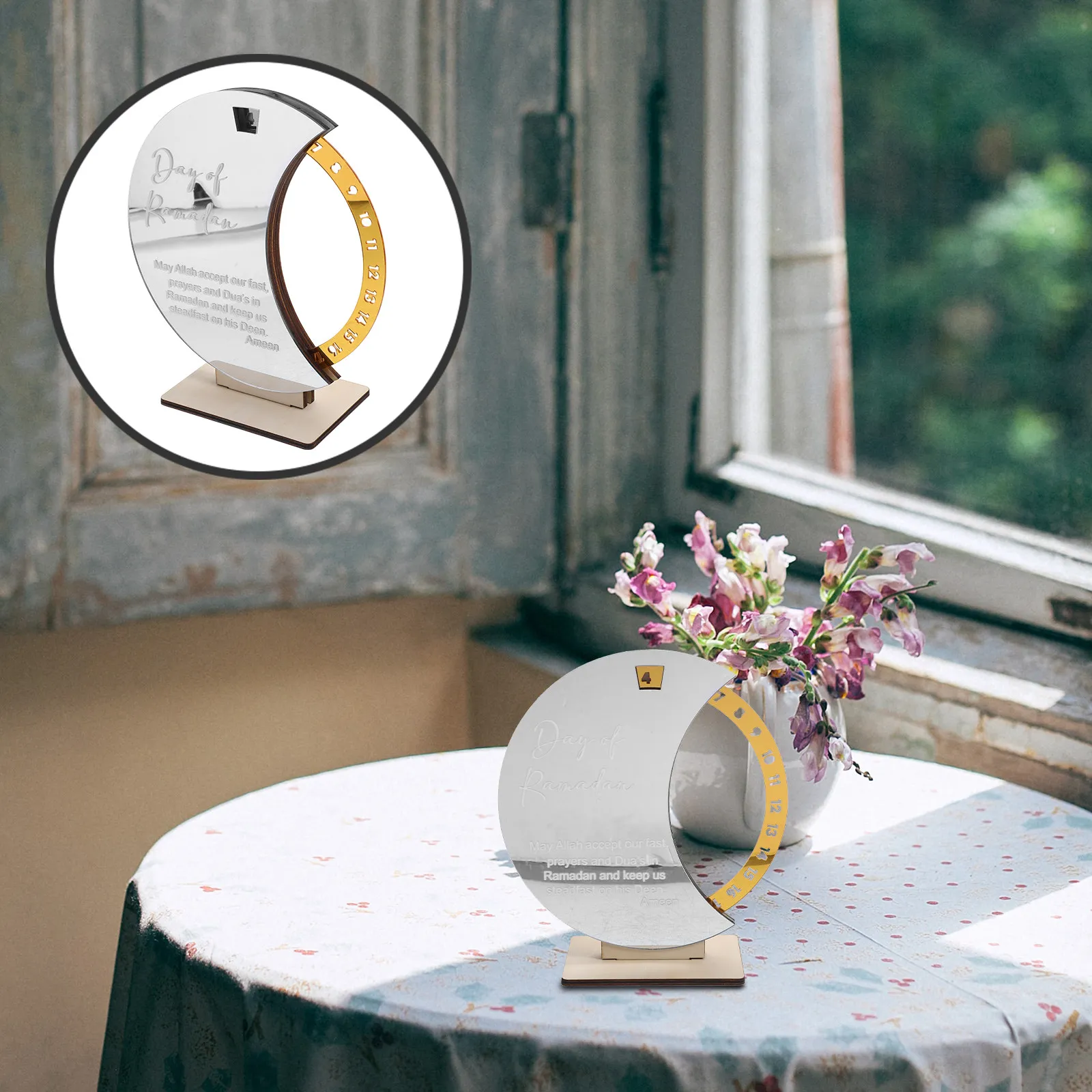 

Ramadan Countdown Calendar Wooden Desktop Decor Rotating Reminder Eid Mubarak Festival Calendar Ethnic Art Design Office