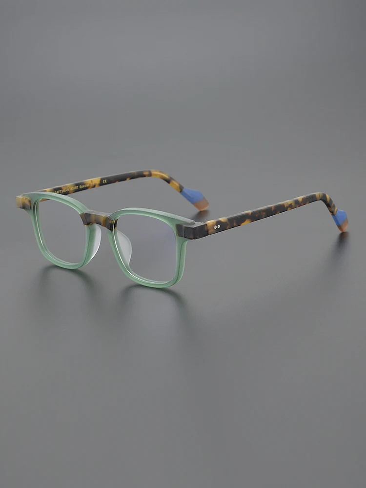 

2025 three-dimensional green square frame glasses retro personality, designer literature and art, handmade plate myopia frames
