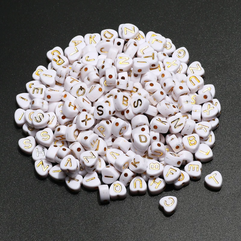 Beads With Letters 7mm White Love Heart Acrylic Beads Loose Golden Alphabet  Beads For Jewelry Making Diy Bracelets Accessories