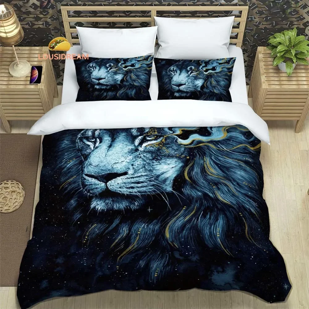 Majestic Lion Print Sheet Quilt Covers Bedding Dormitory Sheets Three-piece Bedding Set Three-piece Soft Warm Bedding Set