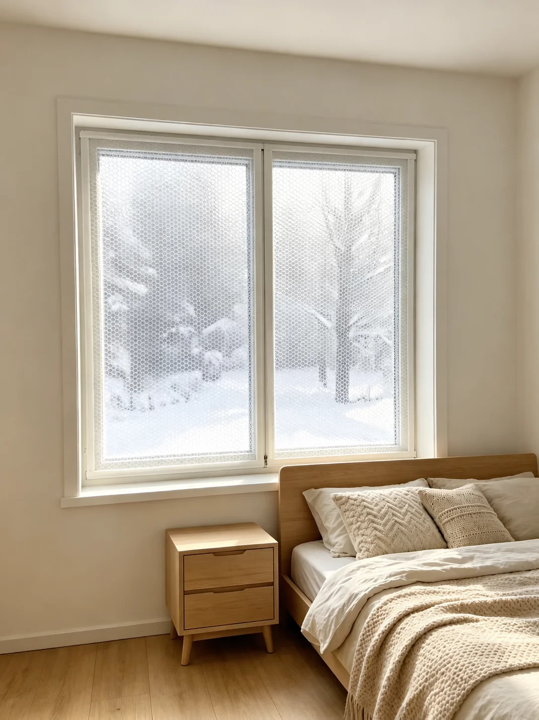 Winter bubble wrap warm and cold proof curtains with open zipper, white edging, no need for punching, easy to install and remove