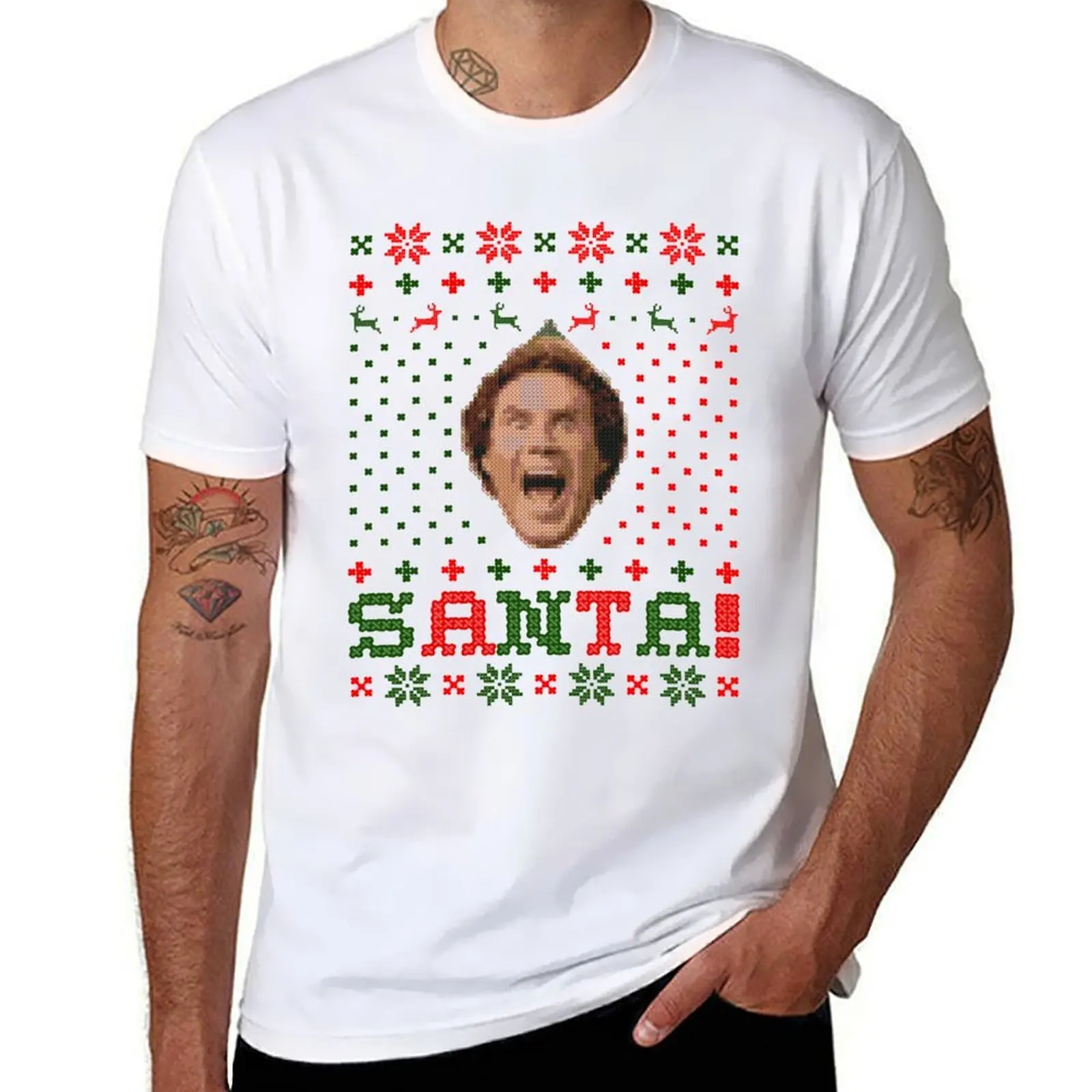 

SANTA! I Know Him! Funny Buddy Elf Graphic T-Shirt t shirts cotton 100% essential t shirt T-Shirt
