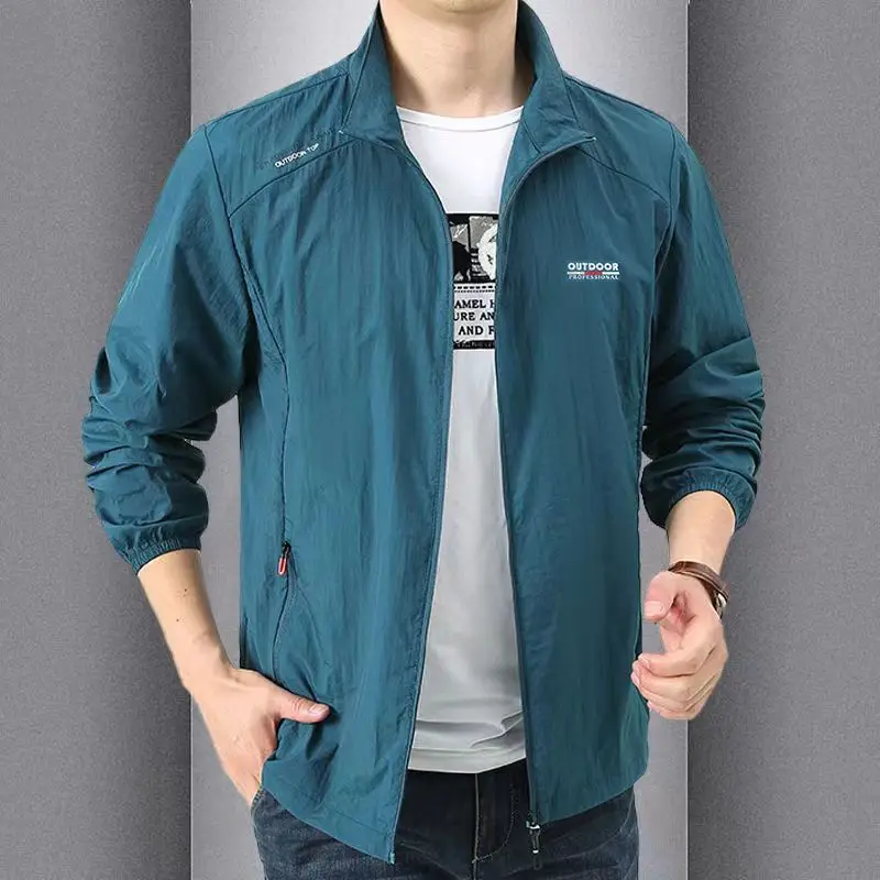 Veste Coupe-Vent à vaccage Rapide pour Homme, Couleur Unie, Col Rabattu, Simplicité, Beau, Fermeture Éclair, Poches, Printemps, Été