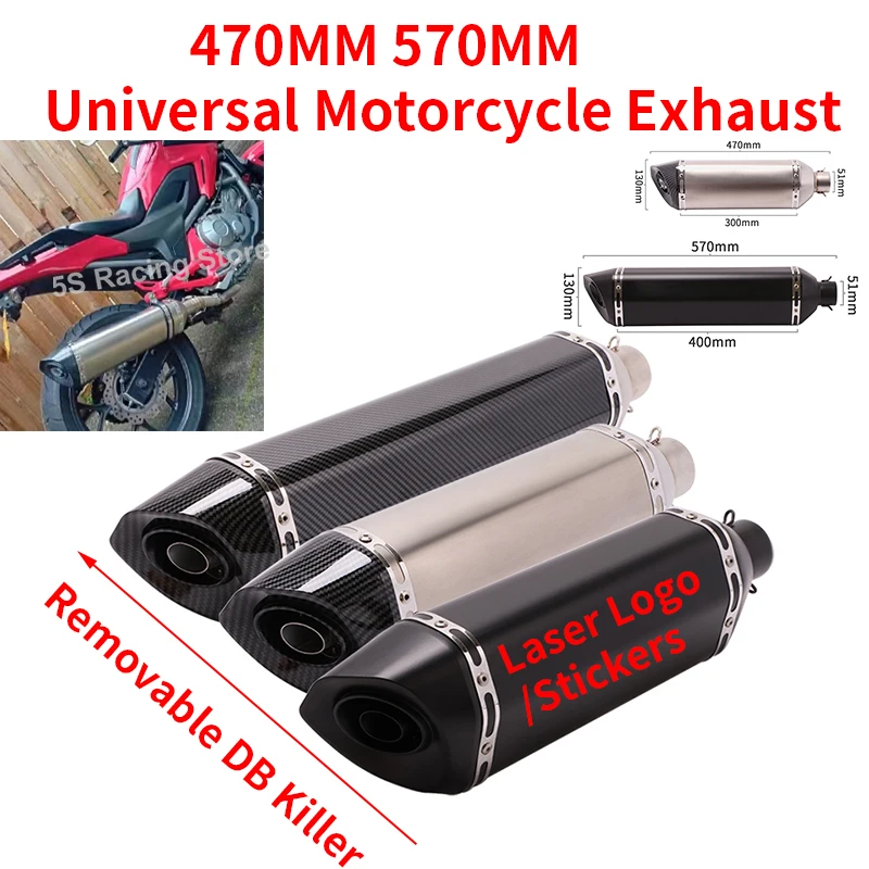 

470MM 570MM Universal Motorcycle Exhaust Escape Muffler Removable DB Killer Slip On For R3 Z900 AK550 CBR500 Nmax Stainless