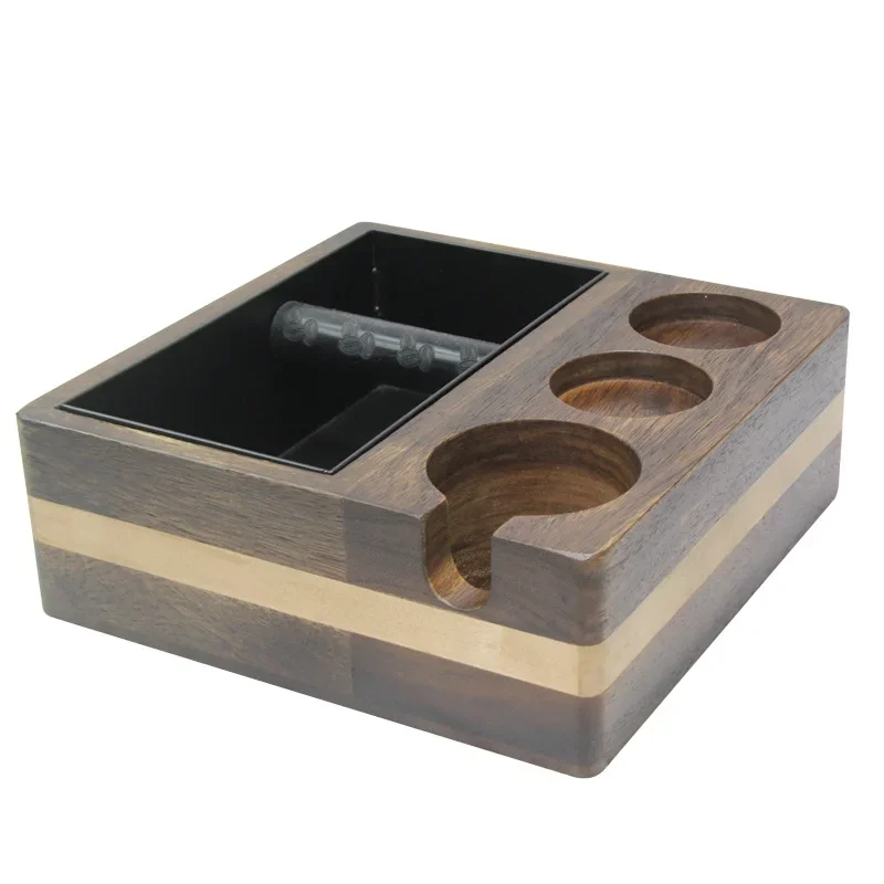 Coffee Tamper Station Integrated Coffee Knock Box Walnut Residue Bucket Storage Powder Box Filling Pressing Powder Seat