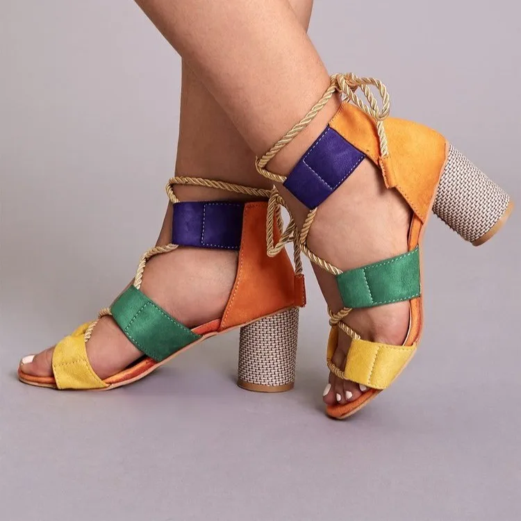 New Plus-size SandalsSummer Shoes Woman Heels Sandals Pointed Fish Mouth Gladiator Sandals Pumps Hemp Rope High Heels