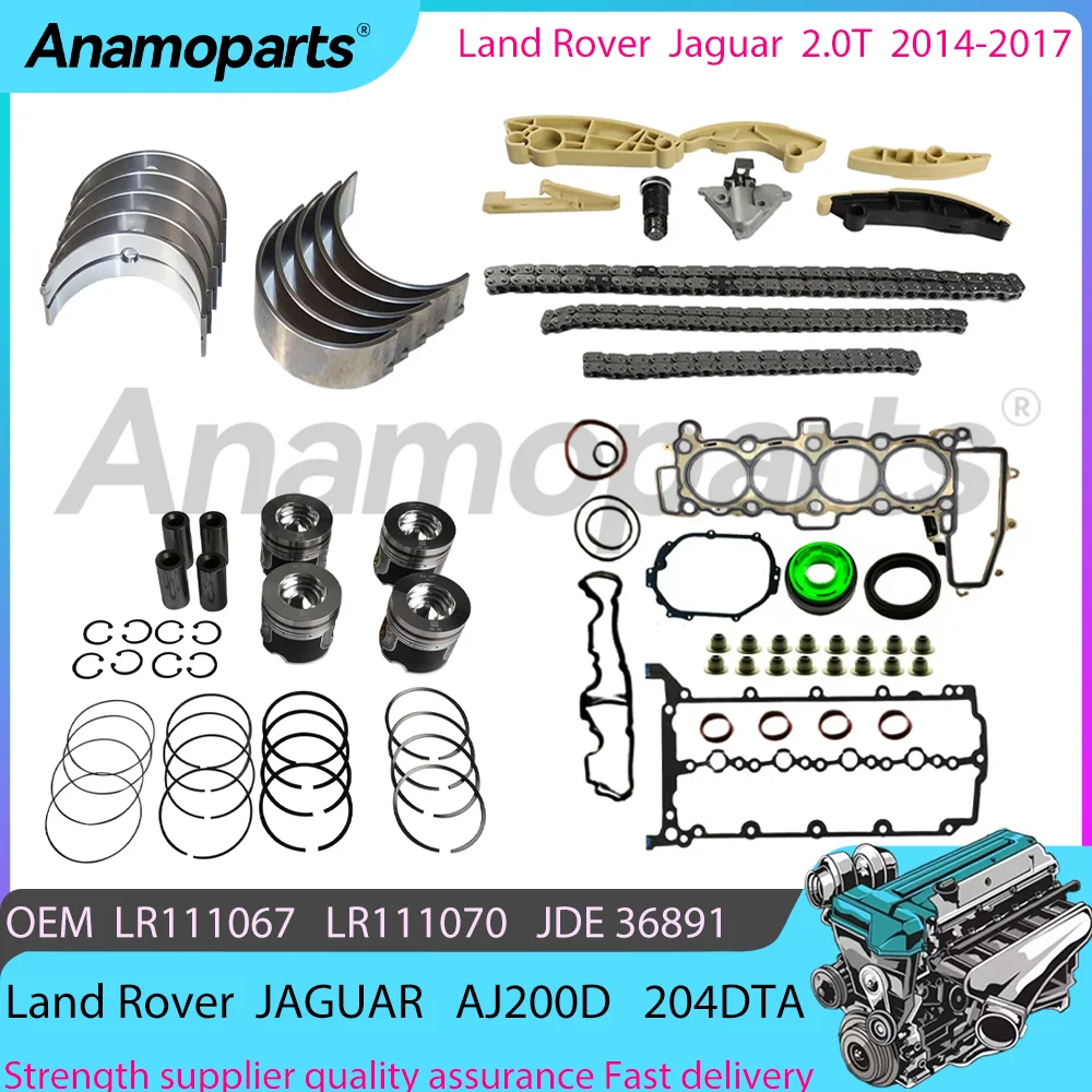 Engine Parts Timing chain Piston Rebuild Overhaul Kit for 14-17 Jaguar Land Rover AJ200D 204DTD 204DTA 2.0T L4 SD4 JDE36923