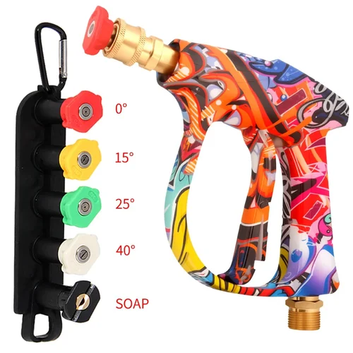 Imagen 2 del producto Pistola de agua de alta presión de 4350PSI, diseño de graffiti, pistola pulverizadora de espuma de 1 l, juego de boquillas rápidas de 1/4"" con base de goma