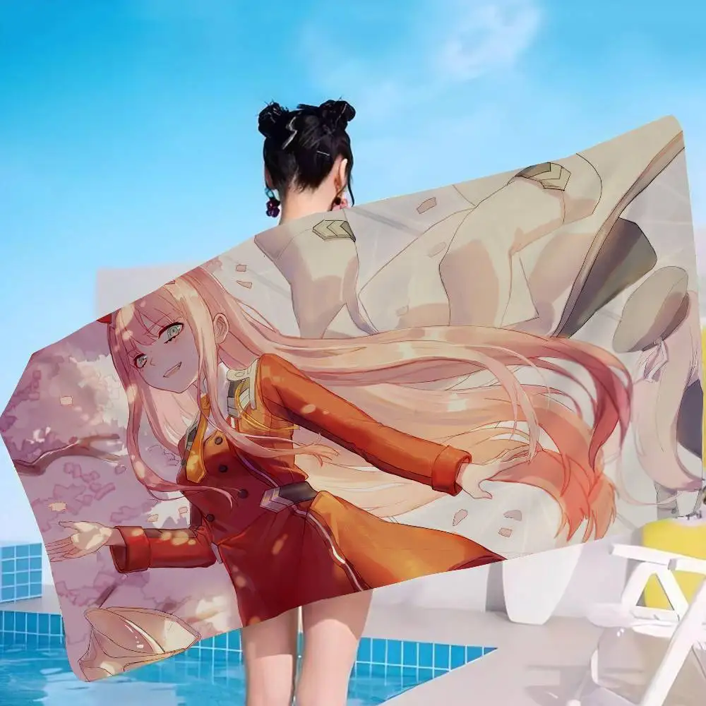 Zero Two DARLING In The FRANXX Anime Microfiber Printed Beach Towel Mountain Climbing Yoga Beach Swimming Absorbent Soft Towel