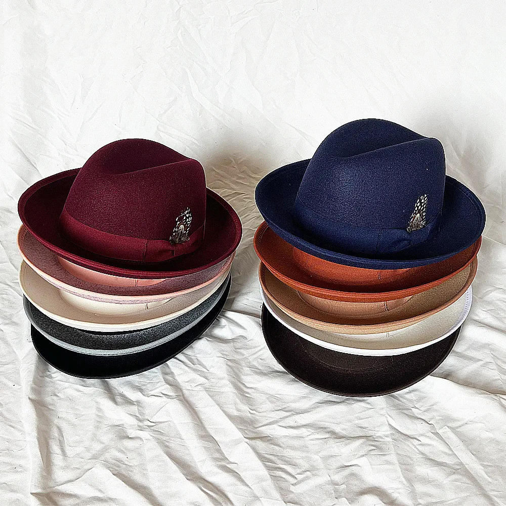Men\'s Fedora Panama New Felt Hat Bow Feather Decoration Jazz Hat Party Stage Performance Hat sombrero hombre