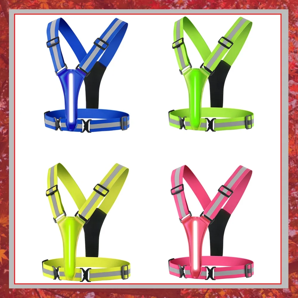 LED Running Vest USB Rechargeable Reflective Cycling Safety Vest Adjustable Strap High Visibility 3 Light Mode for Night Running