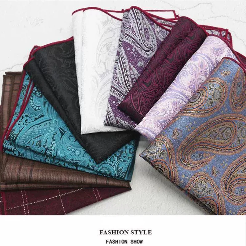 Classic Pasiley Pocket Square Mens Formal Business Black White Handkerchief Wedding Party Suit Accessories Daily Neckwear Cravat