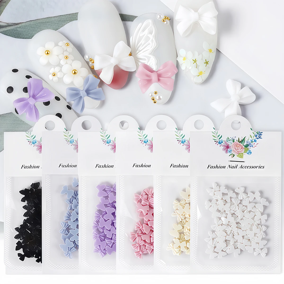 50Pcs Fashion Resin Bowknot Nail Art Decoration 3D Kawaii Jewelry Nail Charms Parts Supplies for DIY Manicure Design Accessories