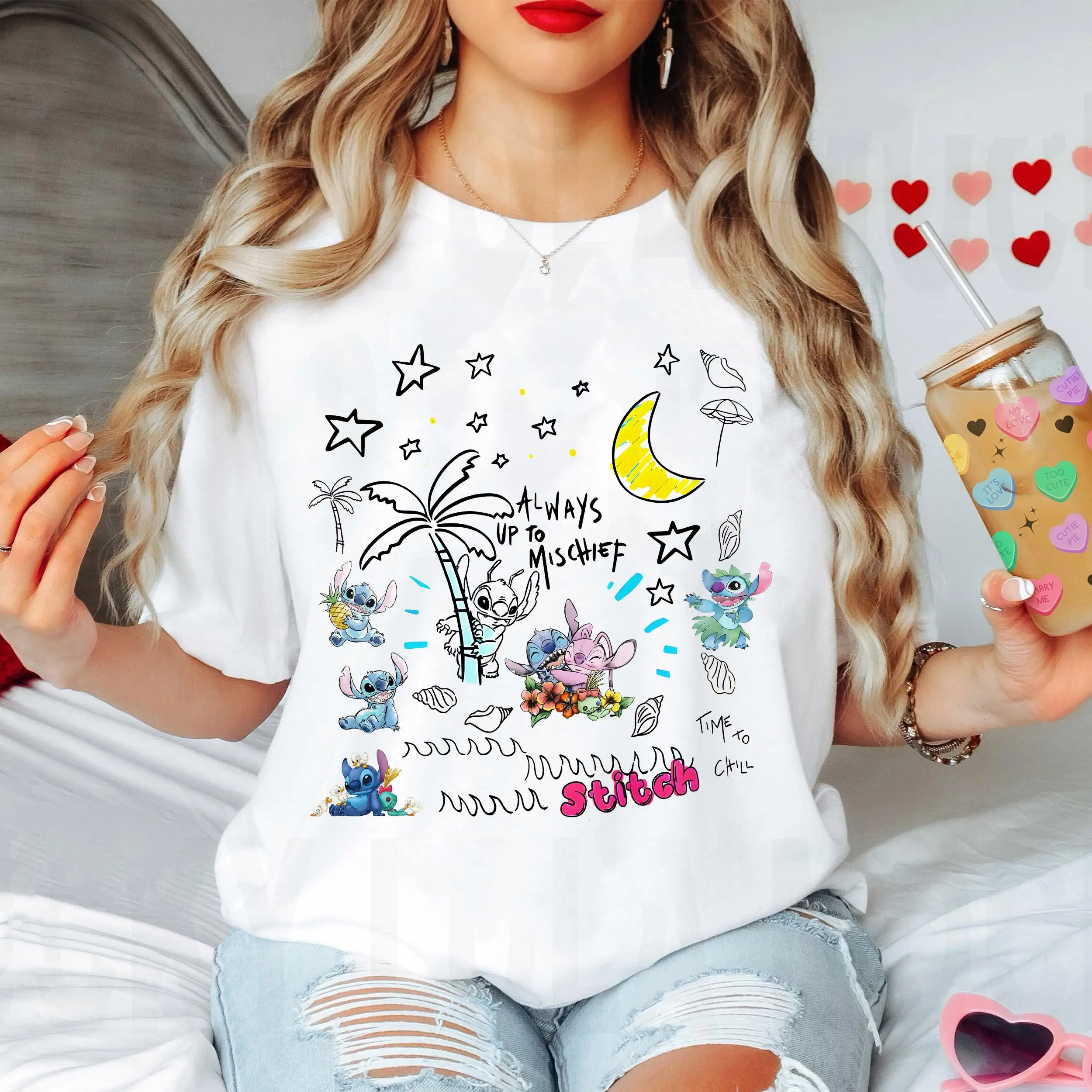 

Рубашка Disney Lilo and Stitch Sketch Disney Stitch Movie 2025 Футболка Stitch and Angel Aloha Walt Disney World
