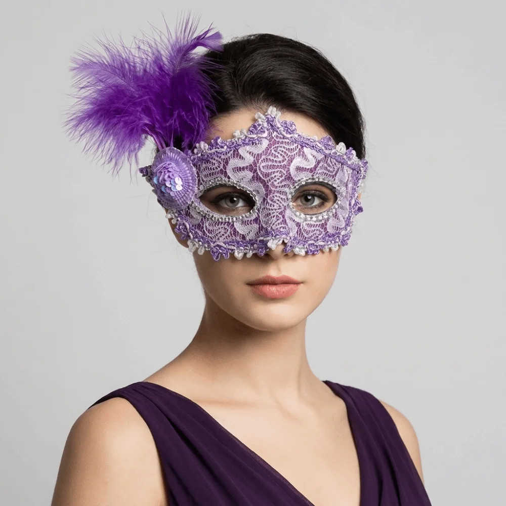 Fancy Multicolor Half-Face Mask Seductive Style Lace Masquerade Ball Mask Fancy Prom Masquerade Feather Mask Women's Event