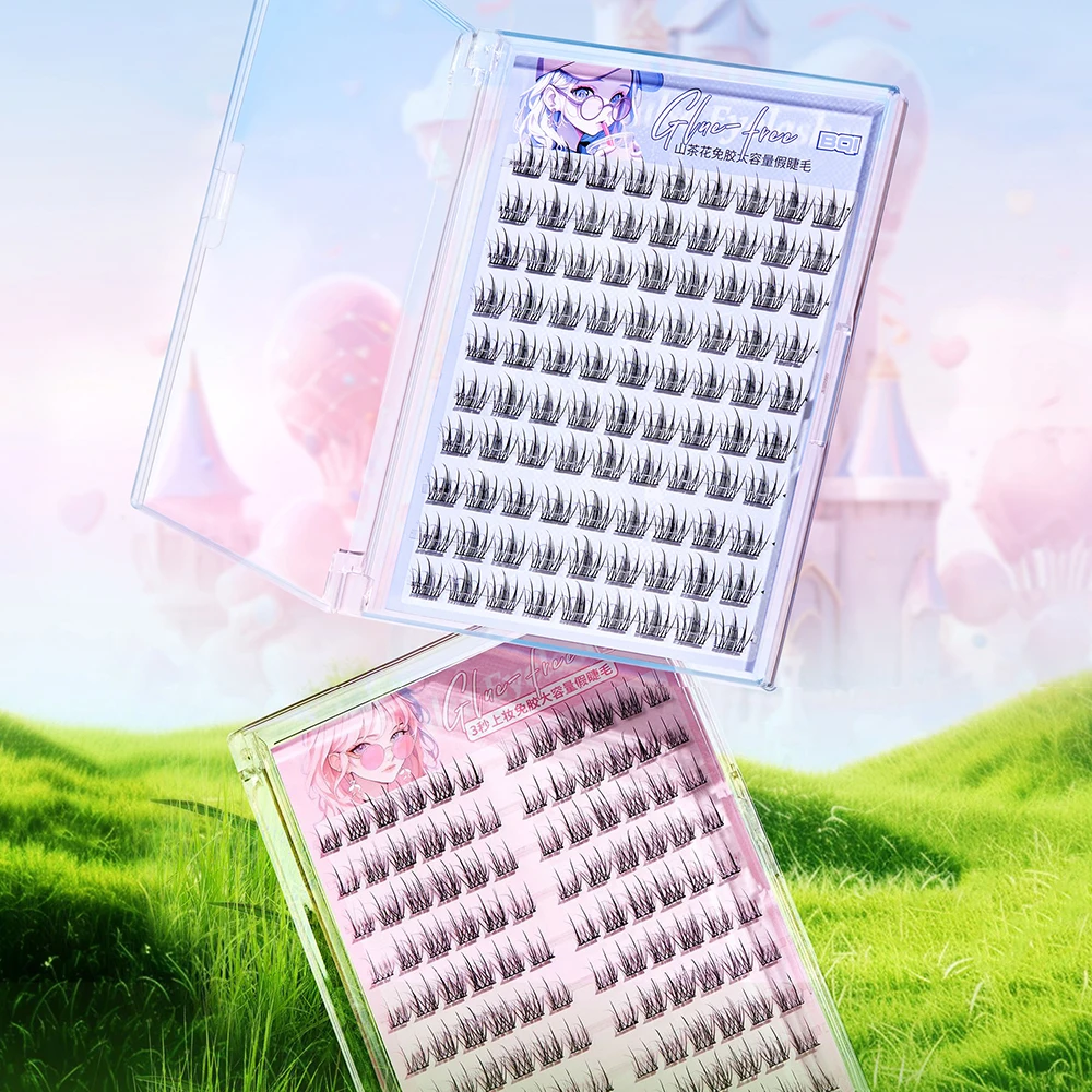 BQI 10 rangées de faux cils camélia sans colle de grande capacité, cils supérieurs et inférieurs naturels, faux cils de maquillage quotidien
