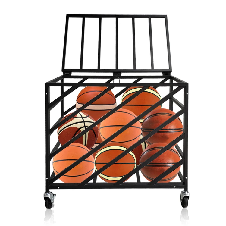 Basketball Rack Gymnasium Sports Ball Storage Huge Capacity Steel Black Soccer Ball Display Stand