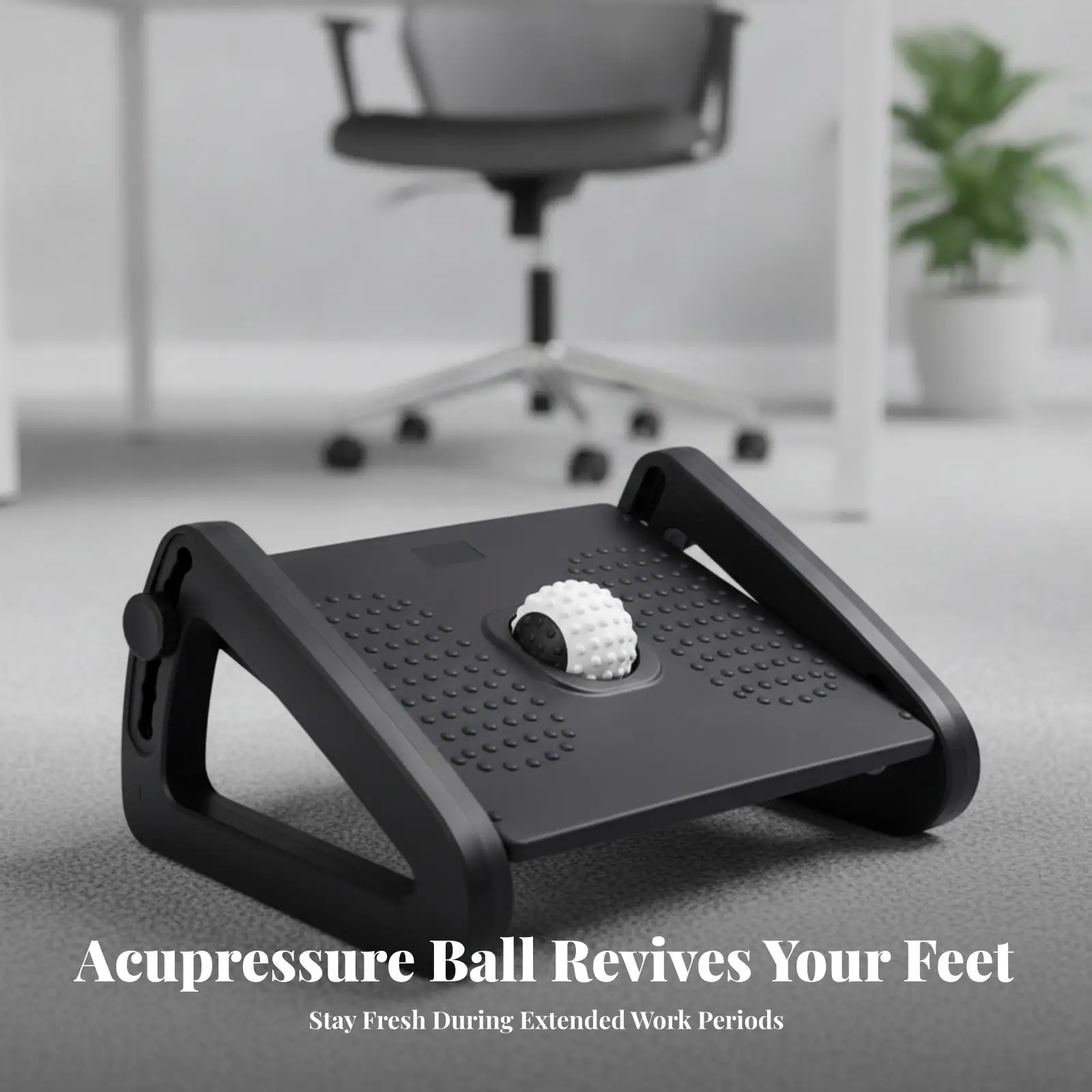 Ergonomic Office Footrest Under Desk Adjustable Height Foot Stool with Massage Ball for Work Comfort