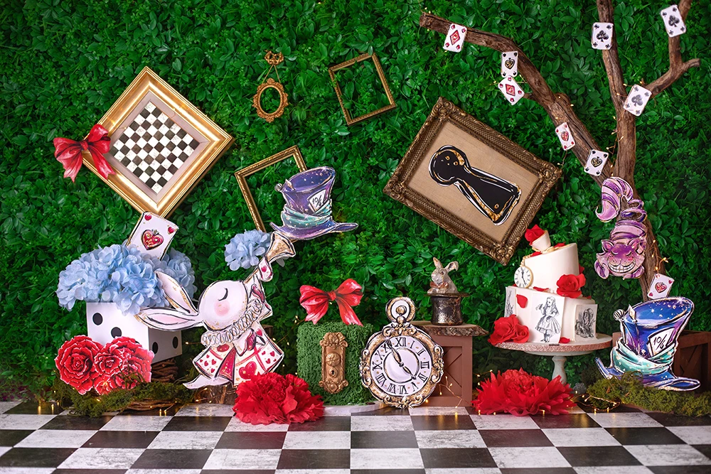 Alice in Wonderland Spooky Forest Background for Photography Props Photocall Vinyl Kids 1st Birthday Baby Shower Backdrop Banner