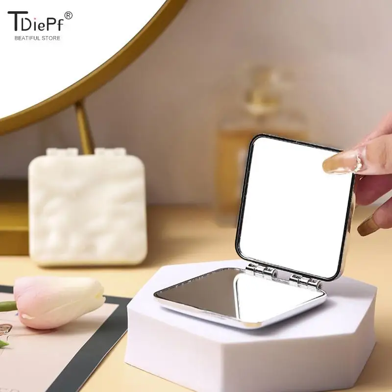 Foldable Plating Makeup Mirror Mini Square Makeup Vanity Mirror Hand Mirrors Double-sided Compact Mirror Pocket Cosmetic Mirror
