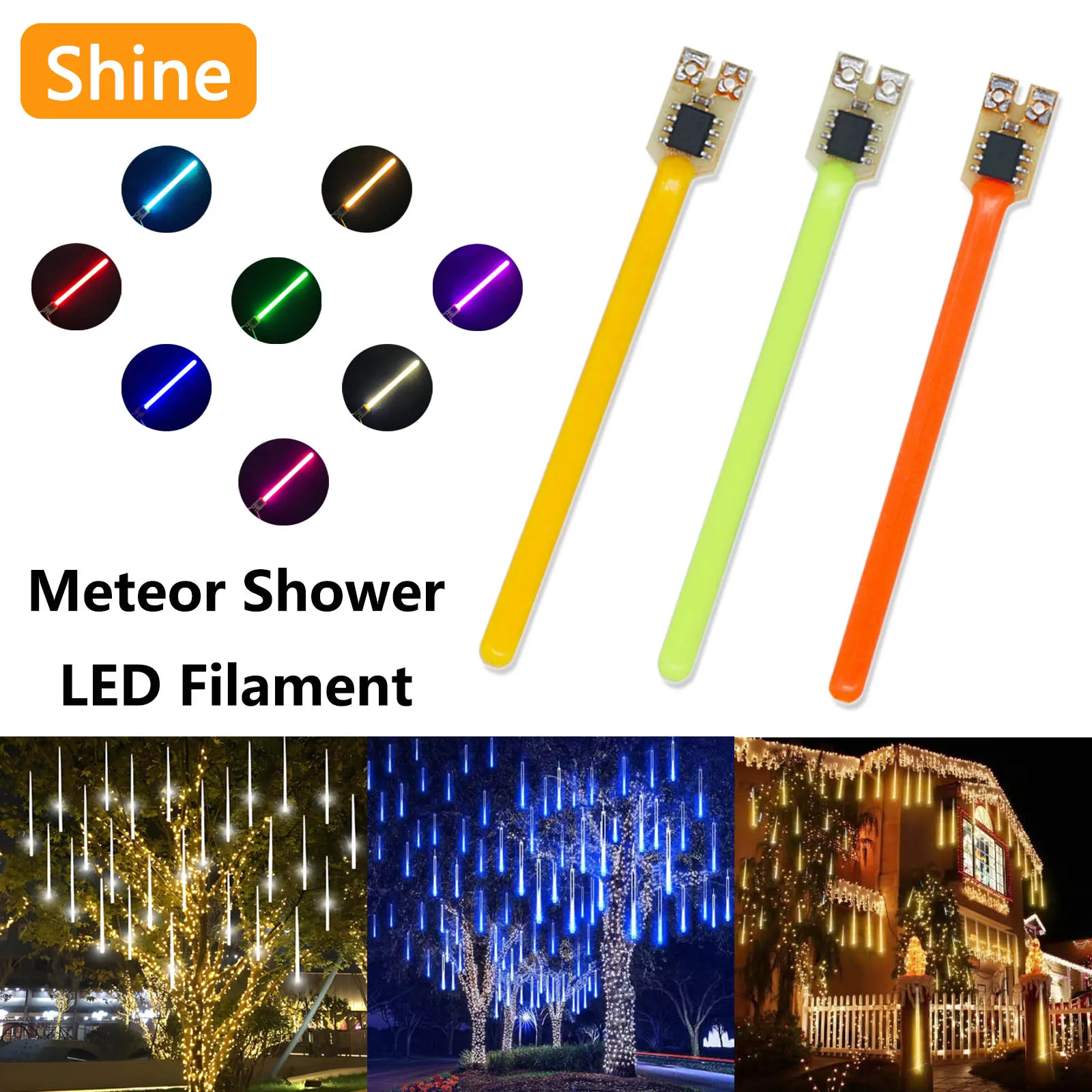 

10pcs Meteor Shower LED Filament 3-5V 70mm 5-Mode LED Color Flow Light Decorative Atmosphere Light Accessories Diode Holiday