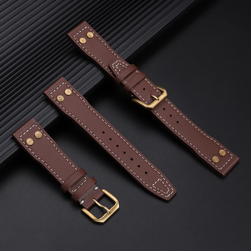 Vintage Bronze Rivet Genuine Leather Watch Strap For IWC Pilot‘s Series IW326802 IW501005 IW510506 Watchband 20 21 22mm Bracelet