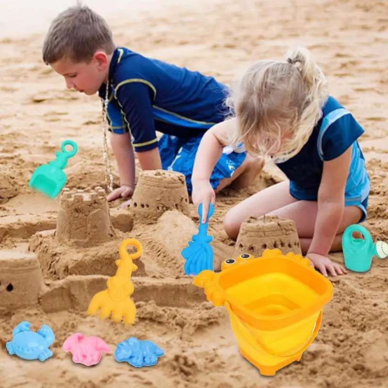 Sand Toys For Kids Cartoon Beach Toys For Outdoor Cute Travel Accessories Colorful Play Set With Foldable Bucket Shovels For