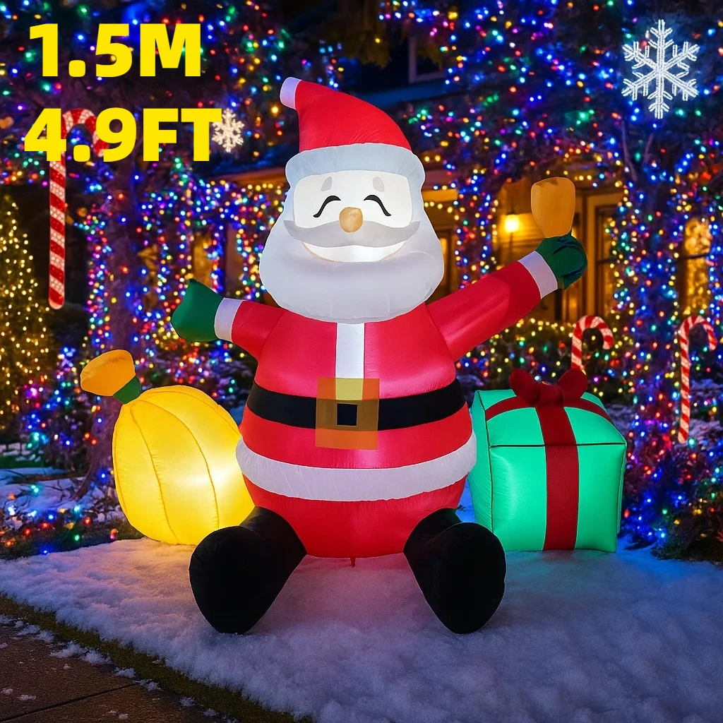 

1.5M/4.9FT Inflatable Santa Claus Gifts Bag Lights LED Home Decorations Toys Yard Xmas Ornaments Holiday Decor Supplies