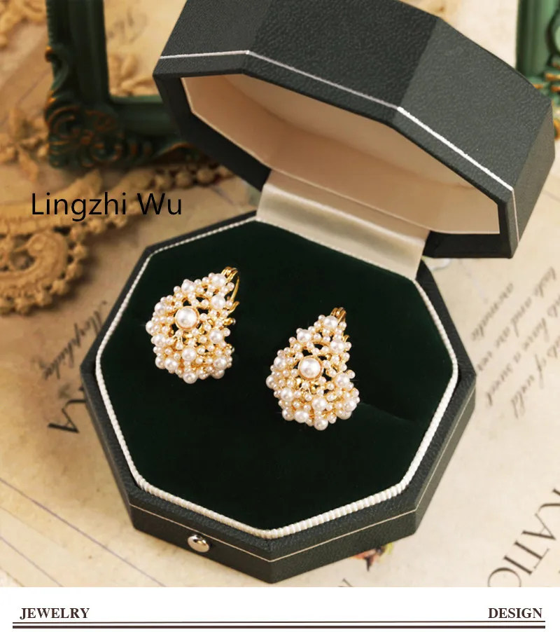 Lingzhi Wu Hollow Out Pearl Earrings Female 100% Silver French Luxury Stud Earrings New Arrive