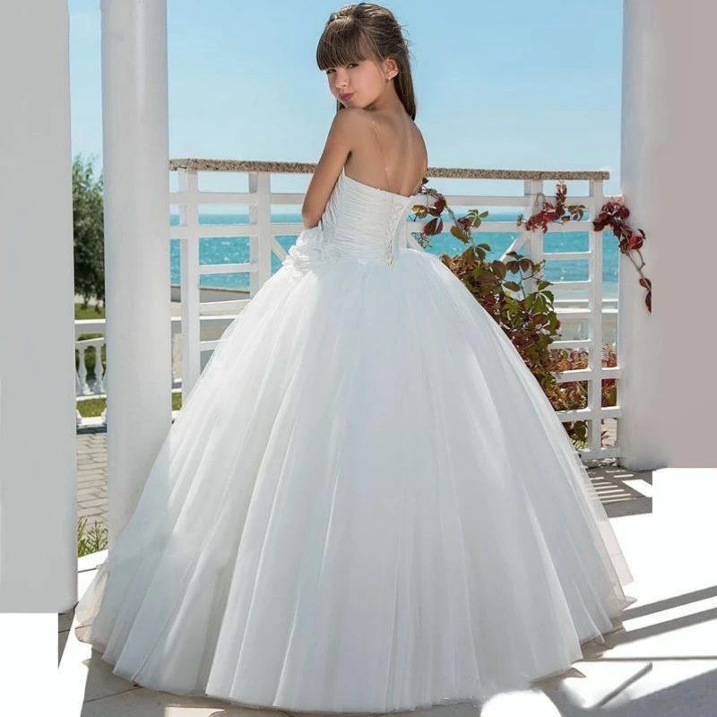 

White Elegant Flower Girl Dresses Tulle Puffy Floor Length For Wedding Birthday Party Pageant First Communion Ball Gowns Dresses