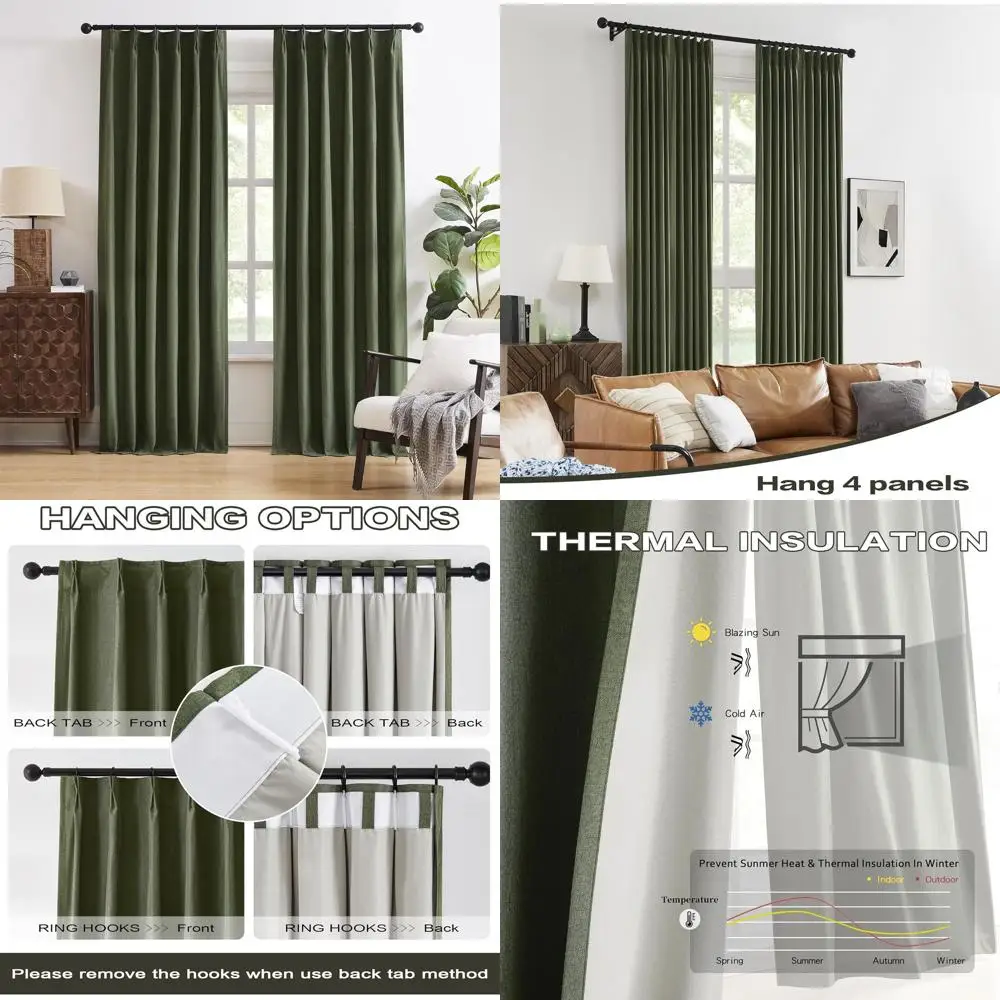 

Boho Chic 90 Olive Green Pinch Pleat Blackout Curtains, 2-Panel Set for Track System, W40 x L90