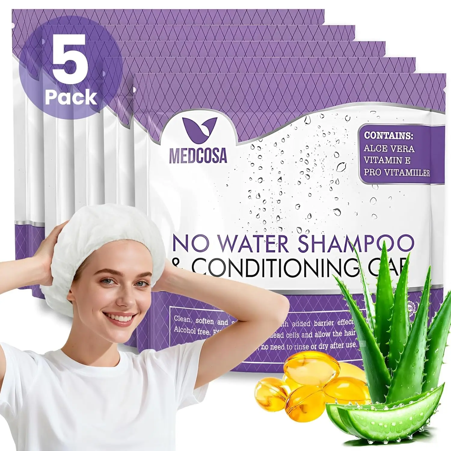 

Shampoo Caps No Rinse - Shampoo Caps for Bedridden Patients - Hassle-Free Hair Washing Cap for Elderly - Aloe, Vitamin E, Chamom