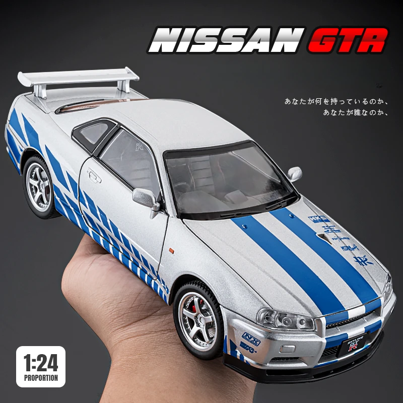 

1/24 Nissan Skyline GTR-R34 Fast & Furious Alloy Car Model Sound Light Collective Miniature Voiture Diecast Toy Vehicle Boy