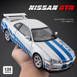 1/24 Nissan Skyline GTR-R34 Fast & Furious Alloy Car Model Sound Light Collective Miniature Voiture Diecast Toy Vehicle Boy