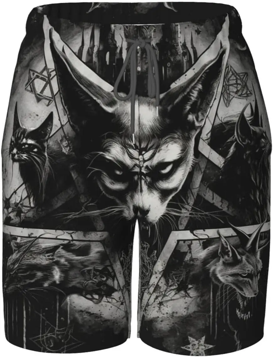 Black Cats Pentagram Satanic Demon Dark Boys Swim Trunks Swim Board for Teen Kid Shorts Surf Swimming Beach Trunks
