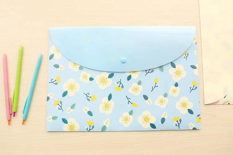 20PCS Resistant Folder Snap Floral File Bag Paper A4 School Stationery Office Supplies PP Bag File Folder