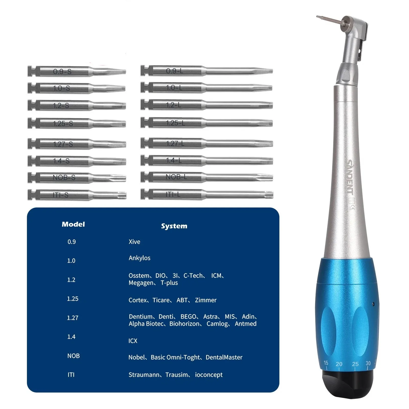 

Dental Torque Wrench Universal Implant Wrench Contra Angle With 16 Drivers Tools Kit