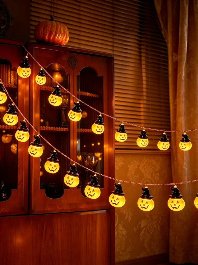 Halloween Decorations Pumpkin Lights String Front Desk Shop Window Door Pendant Scene Arrangement Theme Party Supplies