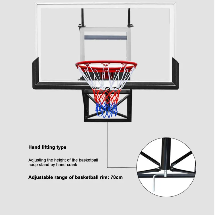 แป้นบาสเก็ตบอลติดผนังแบบยกมือได้ คุณภาพดี สำหรับใช้งานกลางแจ้ง พร้อมแป้นกระจกและห่วงบาสเก็ตบอล