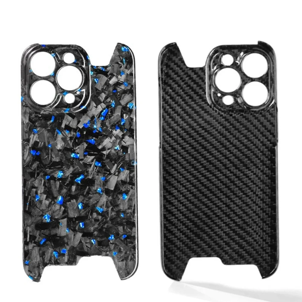 

Glossy Forged Ultra Thin Genuine Pure Carbon Fiber Cover For iPhone 15 13 14 16 Pro Max Glitter Bling Irregular Shockproof Case