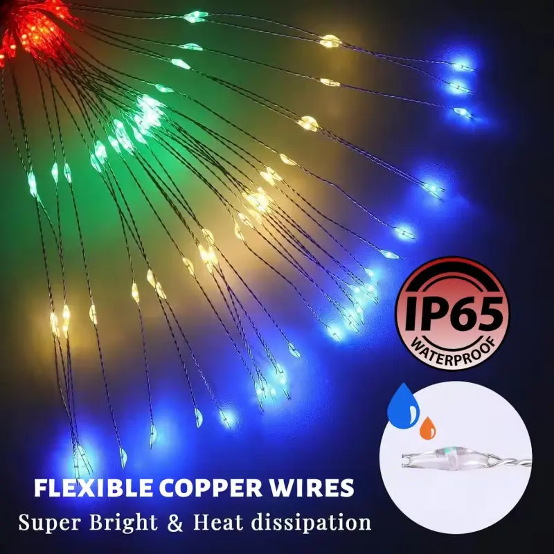 420LED Solar Pathway Lights Waterproof Firework Christmas Fairy Decor Stake Lights for Garden Courtyard Patio Lawn