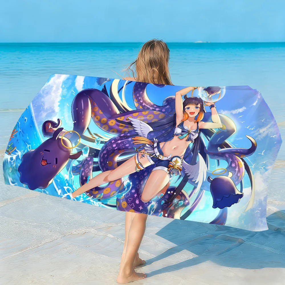 Singer Ninomae Ina N-Nis VTuber Towel Soft Lightweight Anti-Sand Large Beach Towel Quick-Drying Bath Sports Family