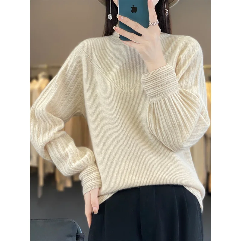 Maglione lavorato a maglia da donna autunno inverno No Pilling High Ne Long Sve Regular Thin Faionable Premium Quali Top