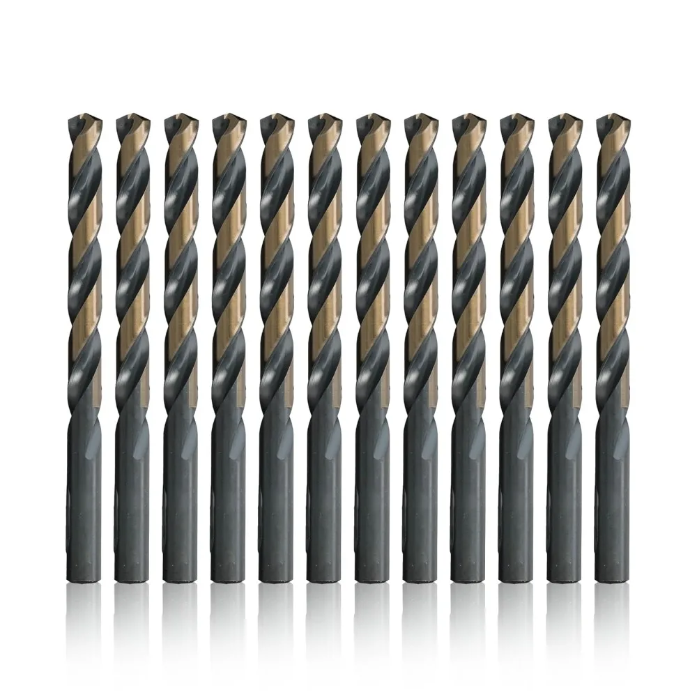 High-Speed Steel 3/16 Inch Black & Gold Split Point Drill Bit Set of 12
