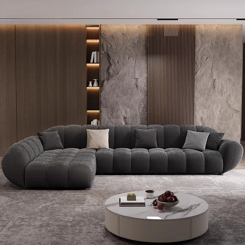 A Minimalist petal retro sofa home living room simple matte fabric corner sofa