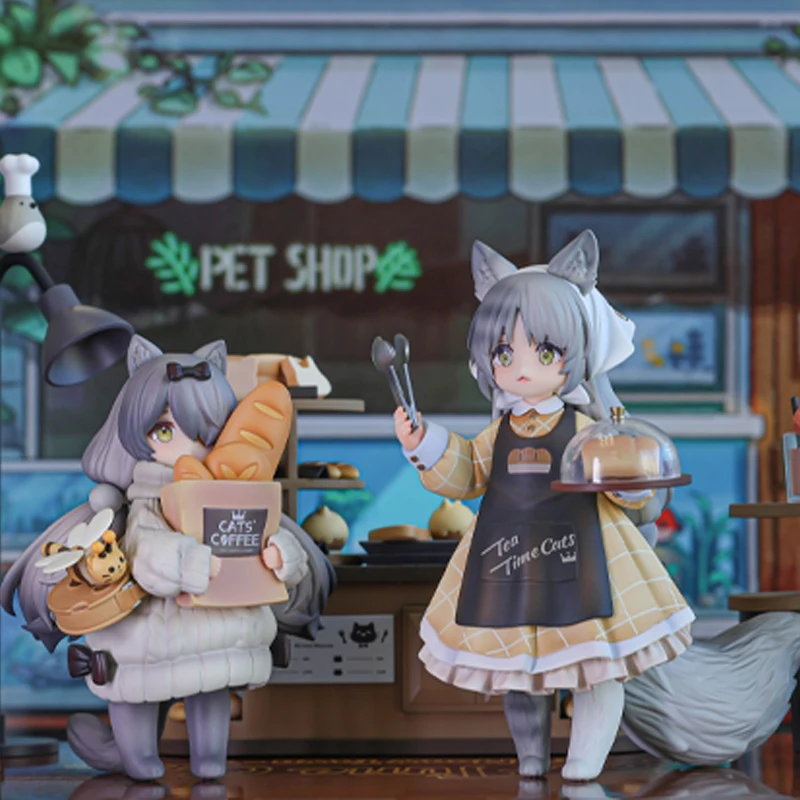 

In Stock Original Ribose Brisk Hofi Dlc Tea Time Cats Meow Town "Bread House" Series Tabby British Shorthair Cat Pvc Model Toys