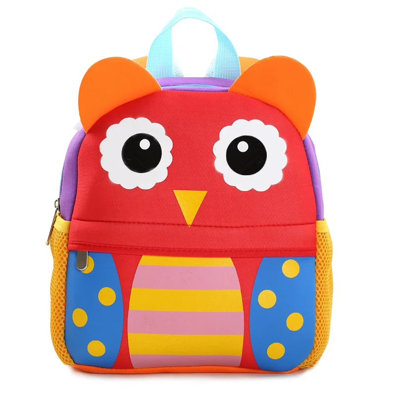 Cartoon Animals 3D Owl Kids Backpacks for Boys Girls Neoprene Children School Bags 2-5 Years Old Kindergarten Students Schoolbag