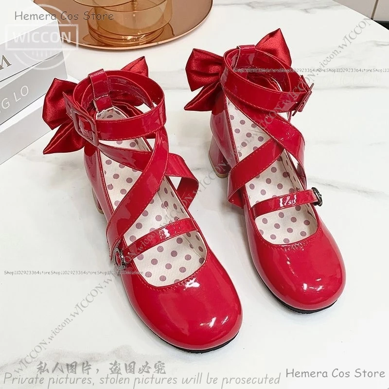 Kaname Madoka Anime Puella Magi Madoka Magica Cosplay zapatos mujer Lolita Lazo Rojo tacones altos botas de cuero disfraz de Halloween Prop