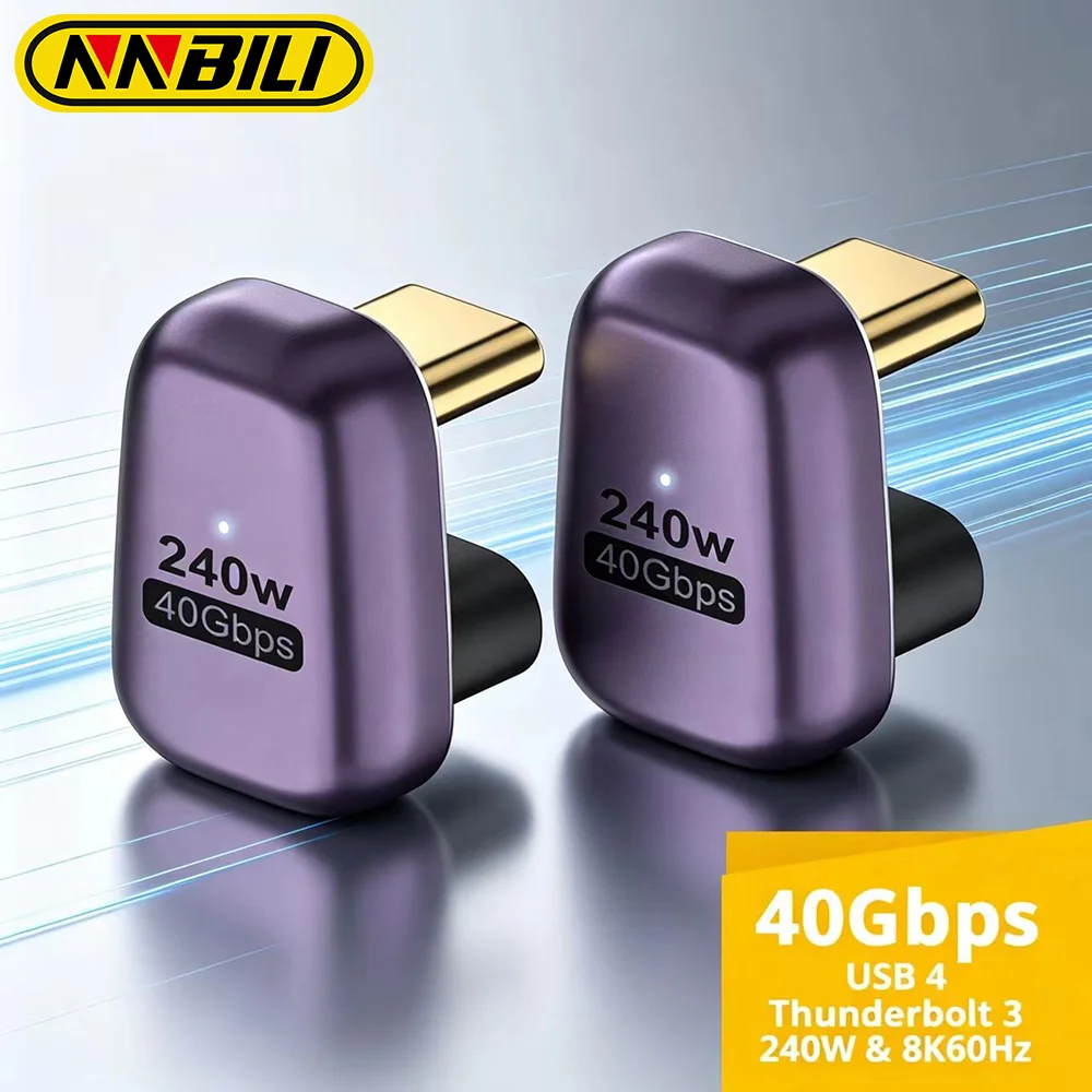 NNBILI 1/5PCS PD 240W USB C 180° Adapter U Shape Type C Male to Female 40Gbps Connector for Thunderbolt MacBook Laptop Tablet